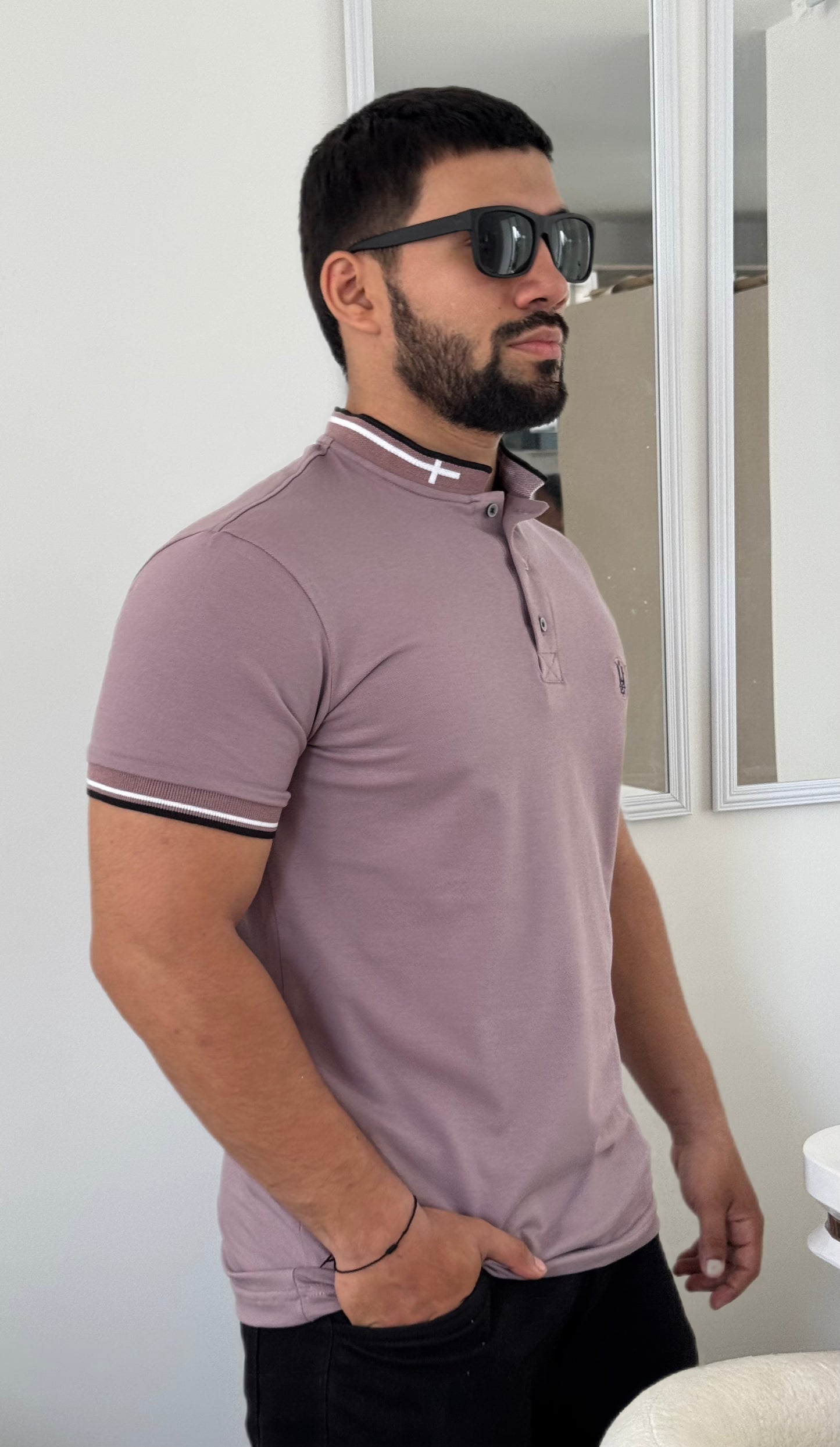Polo cuello Mao pique Roja peruano 100% algodón