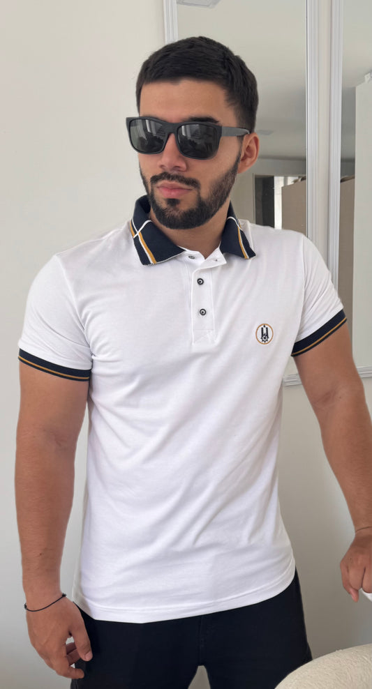 Polo pique Peruano 100% Algodón  Cuello Azul con Detalle