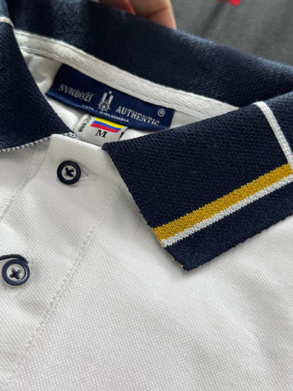 Polo pique Peruano 100% Algodón  Cuello Azul con Detalle