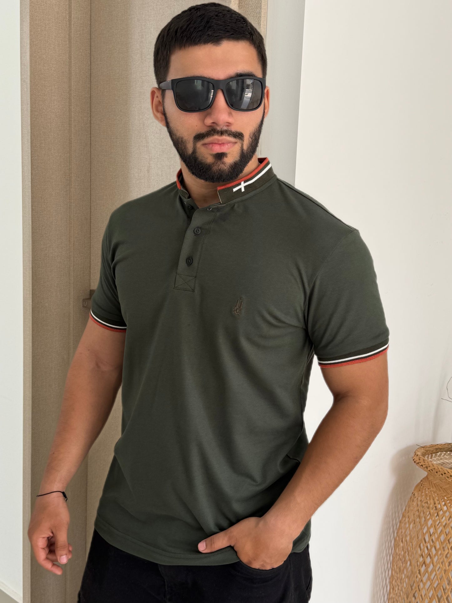 Polo cuello Mao pique Roja peruano 100% algodón
