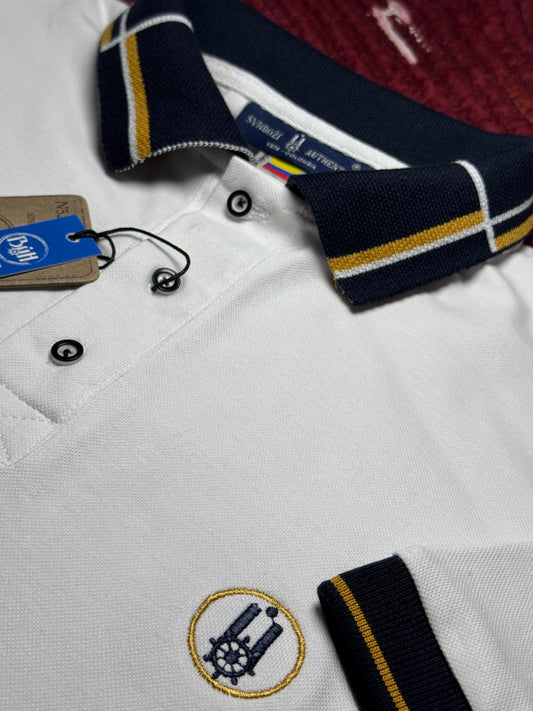 Polo pique Peruano 100% Algodón  Cuello Azul con Detalle