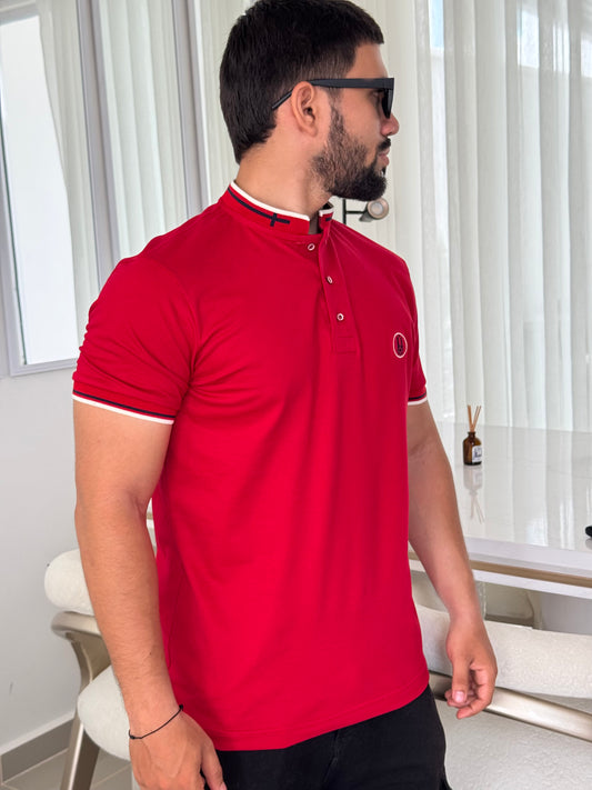 Polo cuello Mao pique Roja peruano 100% algodón