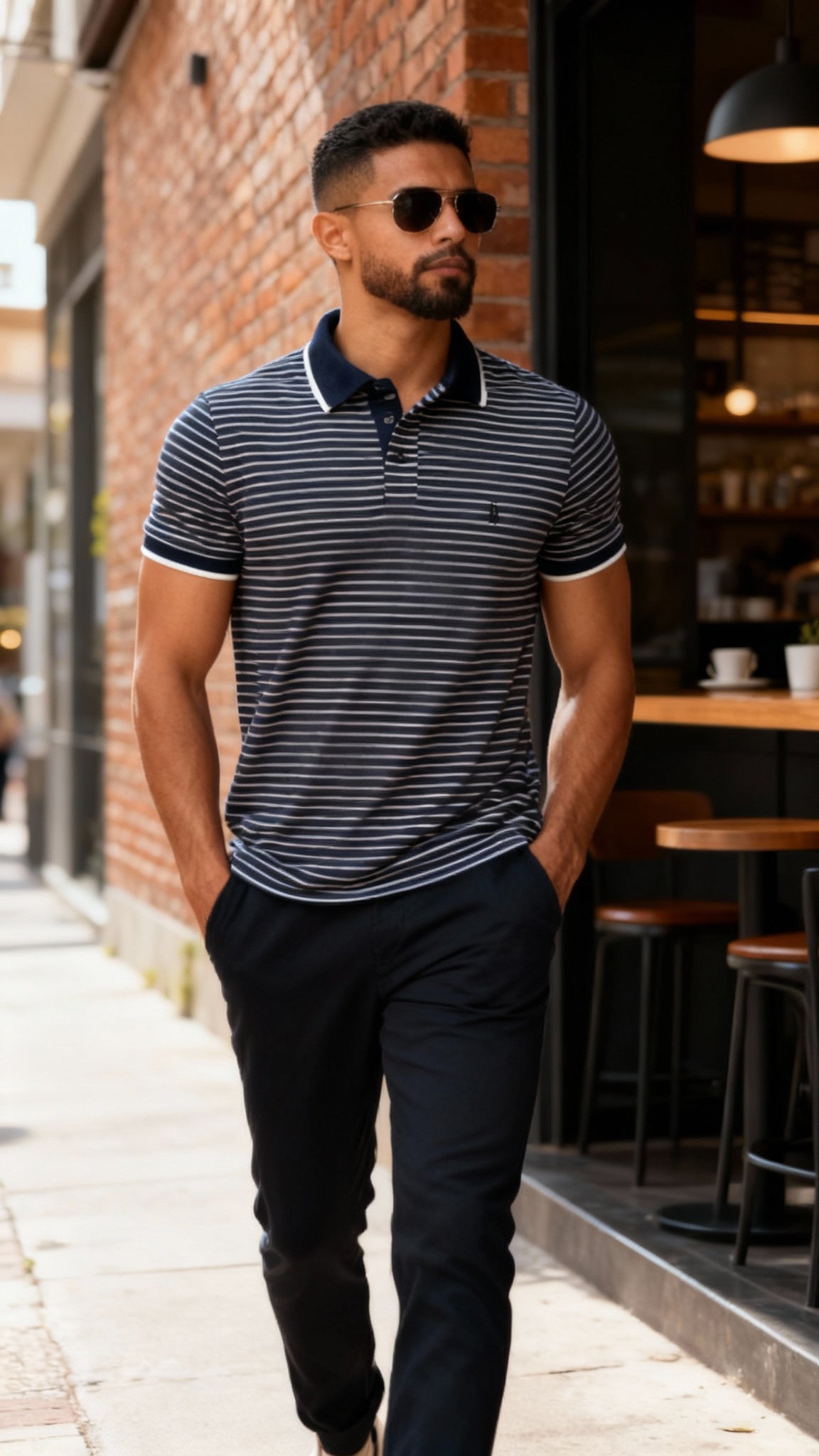 Polo de rayas azul marino