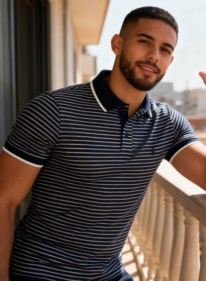 Polo de rayas azul marino